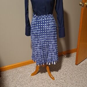Navy Polka Dot Midi Skirt with Ruffle Hem